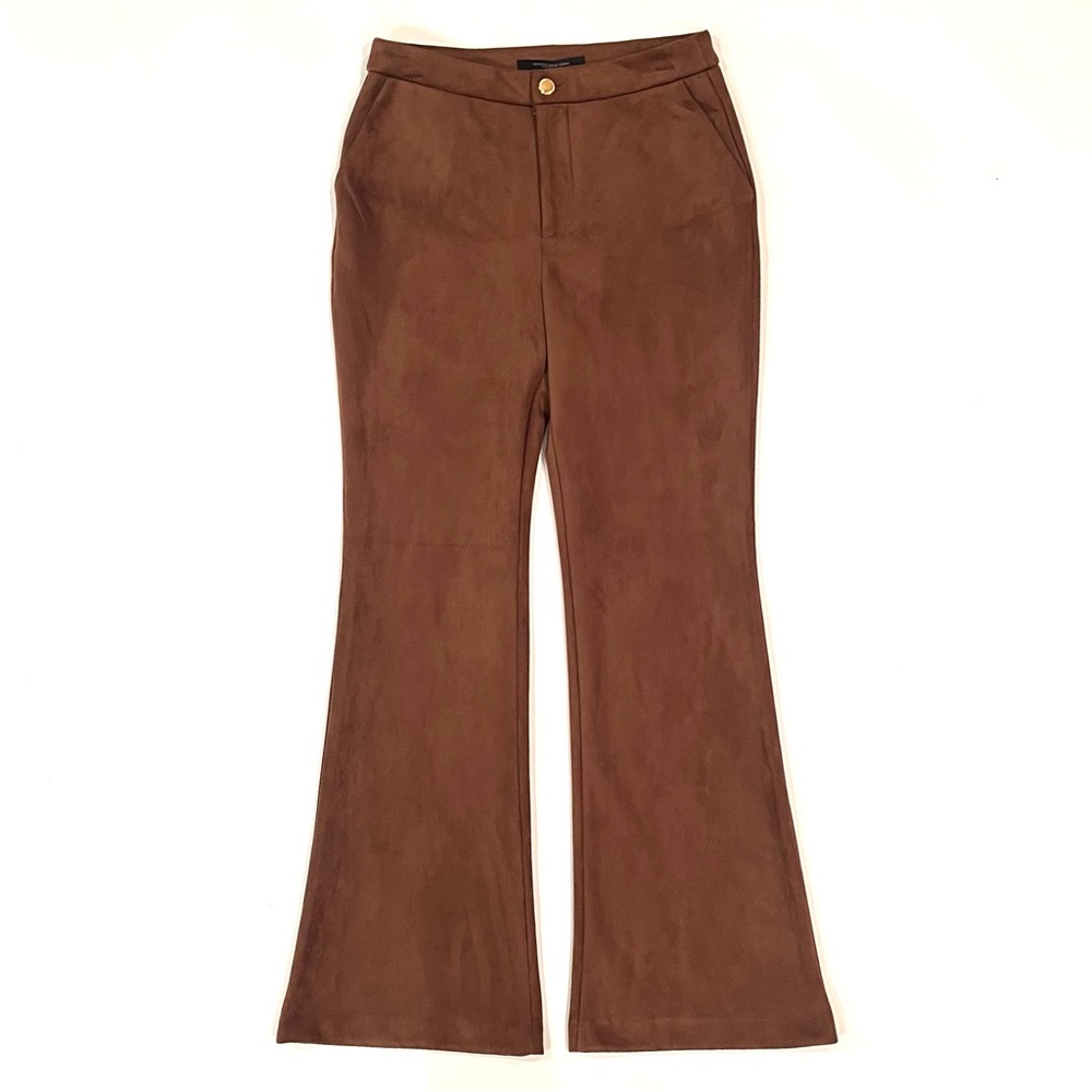 Andrew Marc New York Cognac Brown Faux Suede Wide Flared Pants Womens 4 NEW